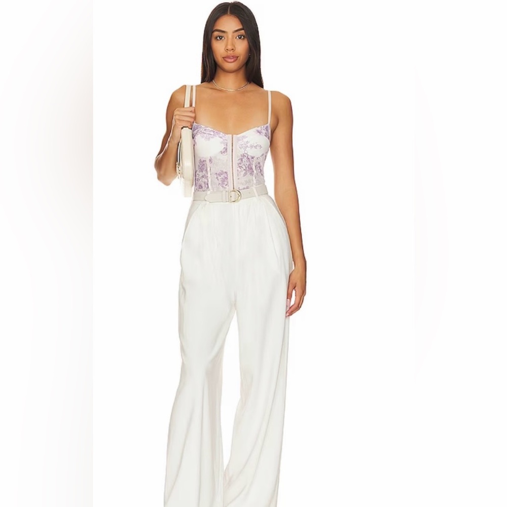 Night Rhythm Bodysuit in White and Lavender-Small